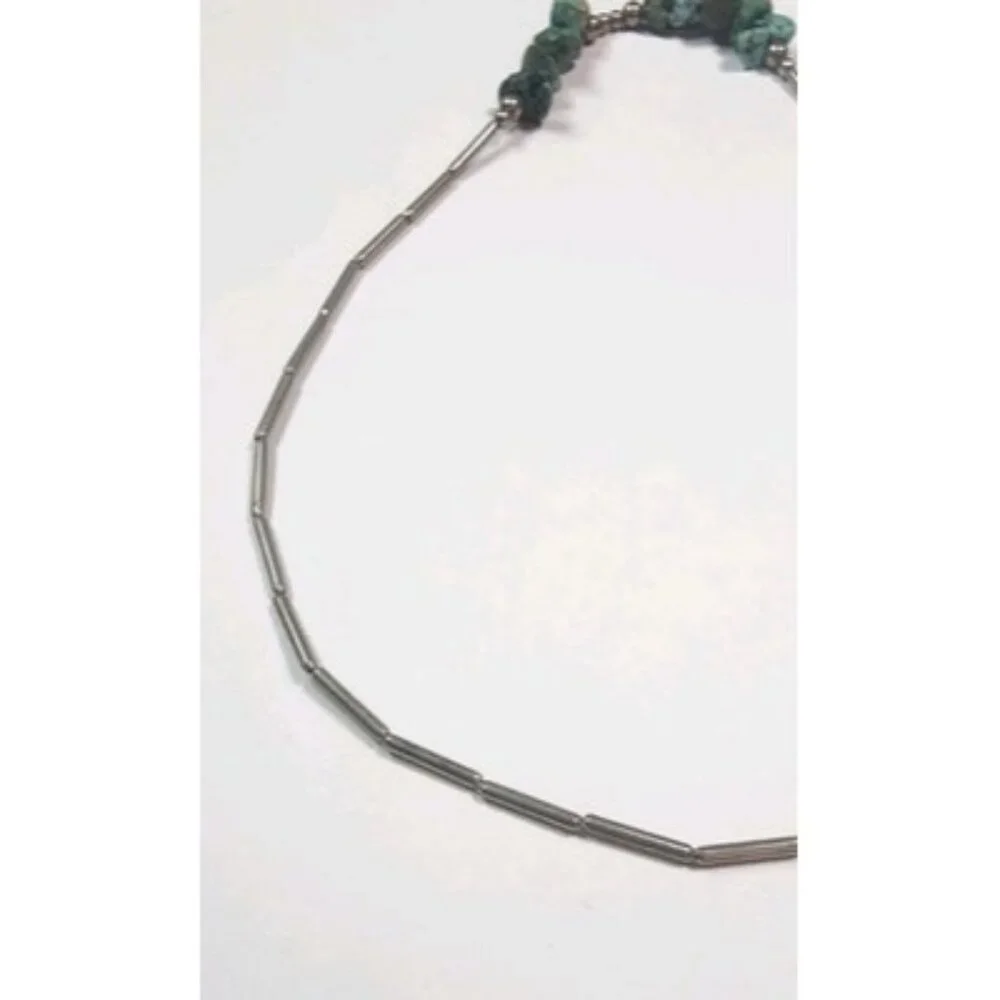 Vintage Native American Indian Liquid silver w/10 turquoise stones‎ necklace 17